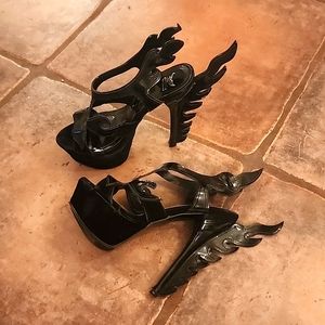 COPY - Flame black platform heels. Unique!